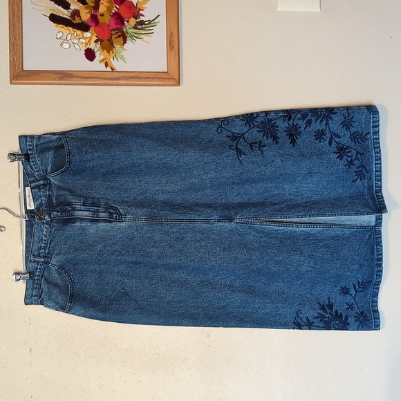 Eddie Bauer Dresses & Skirts - Eddie Bauer Denim Floral Embroidered Maxi Skirt